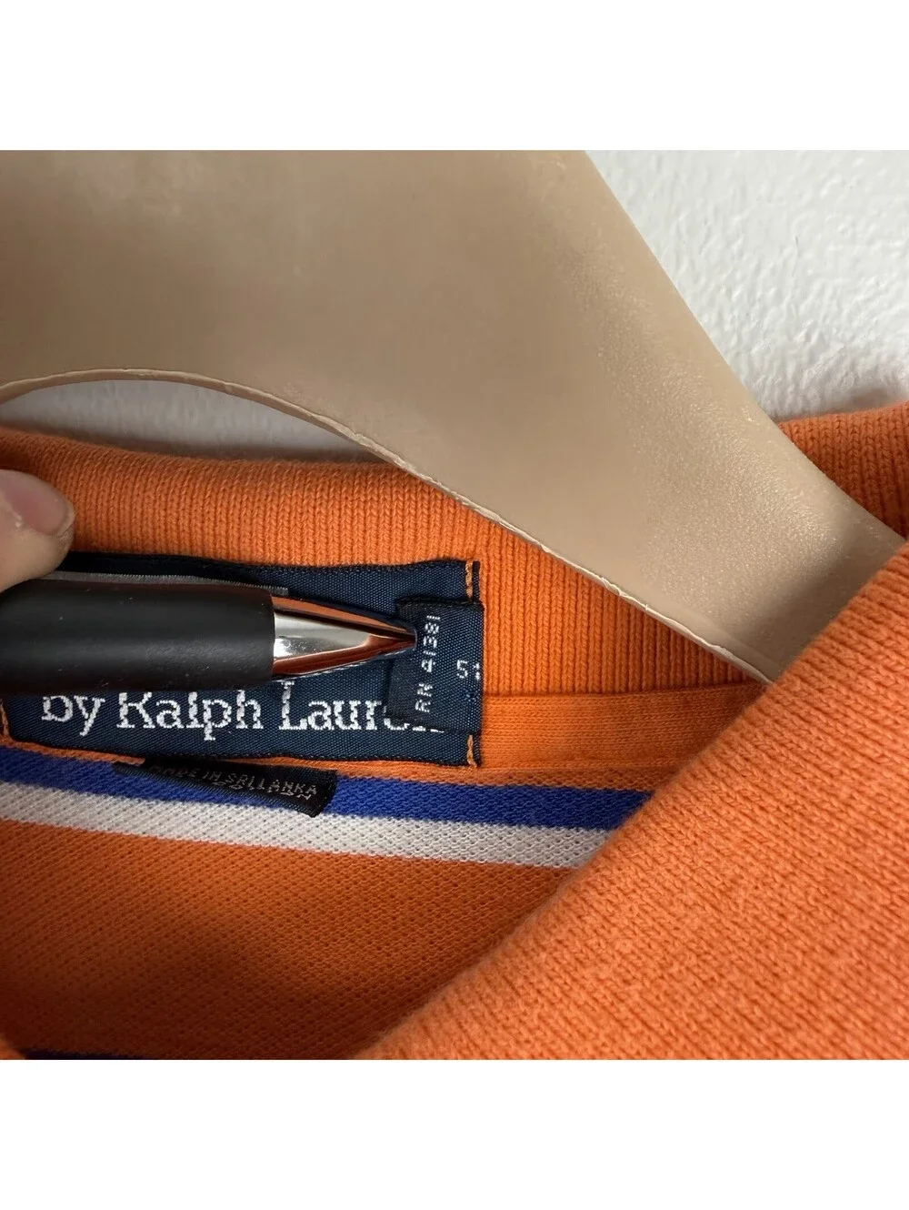 Polo Ralph Lauren Shirt Mens Large Orange Blue White Striped Short Sleeve Vtg L